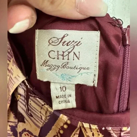 Anthropologie | Suzi Chin | 100% Silk Bohemian Dress Size 10 Medium M - Picture 7 of 9
